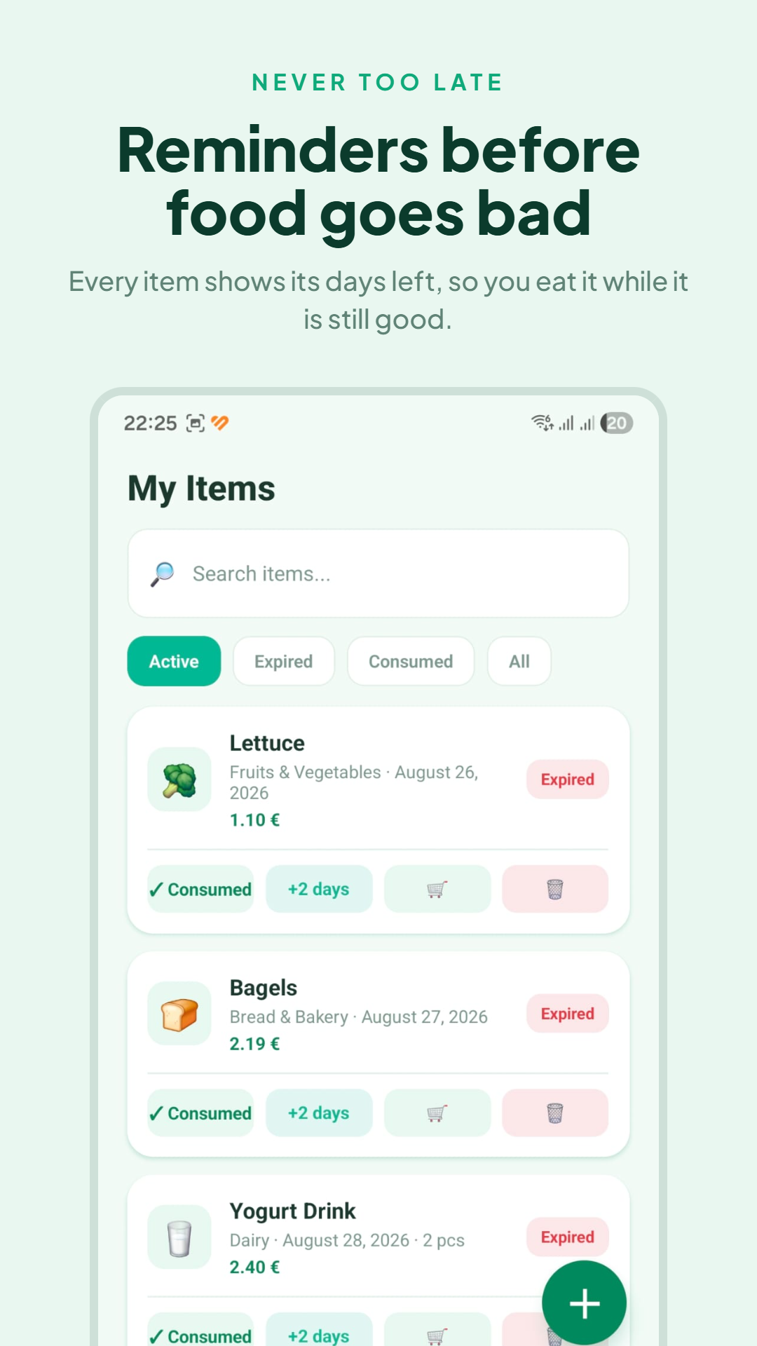 Expiry tracking screen